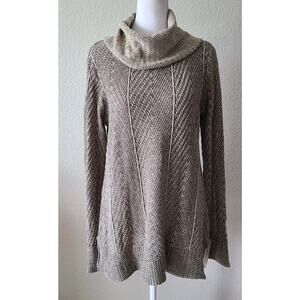 Effeci Cowl Boho Tight Knit Long Womens Sweater Size Medium Long Sleeve Beige